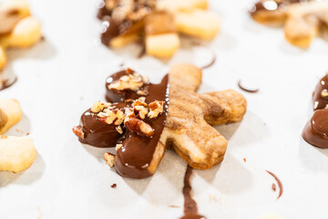 Snowflake-Shaped Sugar Cookies, Chocolate-Dipped, Pecan Crushed Nuts, Holiday Baking