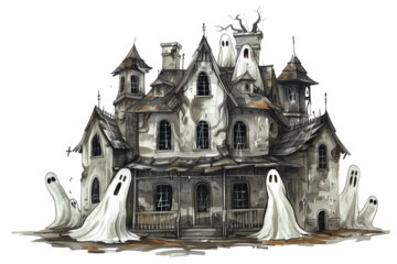 Old haunted house isolated on transparent background