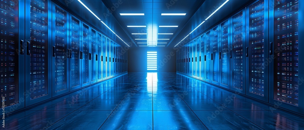 Poster Abstract Conceptual computer banner or background with text placed in center. Cloud computing in digital data centers. Web-based online service for remote internet storage. Abstract Conceptual