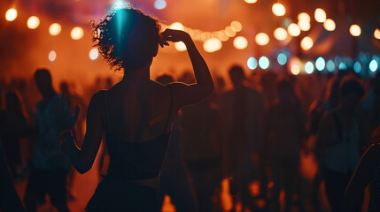 a solitary dancer lost in the rhythm of the music, at a music festival