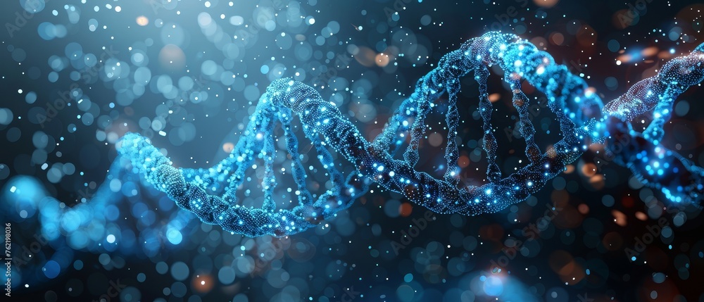 Aufkleber An abstract DNA molecule helix under protection of a shield Medical gene editing genetic biotechnology engineering concept Low poly digital style Geometric wireframe connection structure 3D graphic