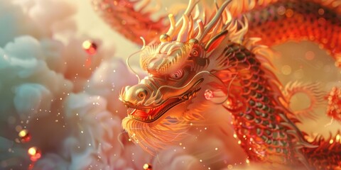 Detailed image of a dragon on a cloud, suitable for fantasy themes