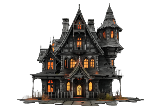 Old haunted house isolated on transparent background