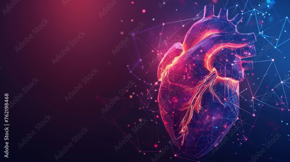 Aufkleber an abstract heart pain mash line origami with geometric triangle outlines on a white background. an 
