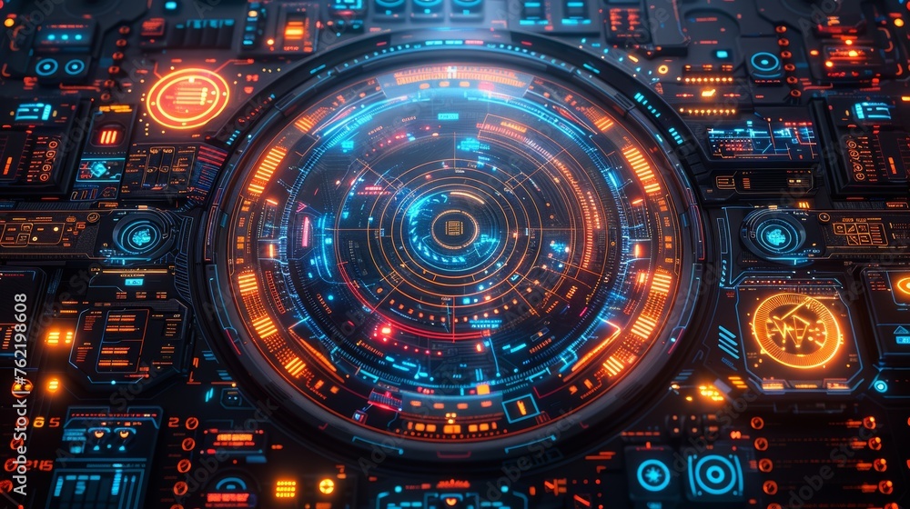 Poster Screen of radar. Element for HUD interface. Vector illustration. Technology background. Futuristic interface design.