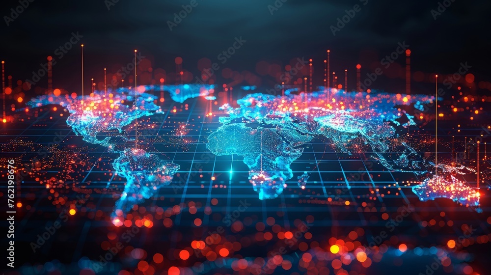 Aufkleber Low poly wireframe modern illustration depicting a digital growth graph on a technology map. Abstract business analysis and stock market concept.