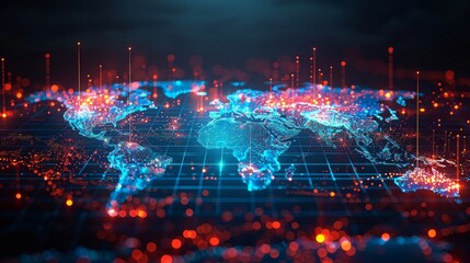 Low poly wireframe modern illustration depicting a digital growth graph on a technology map. Abstract business analysis and stock market concept.