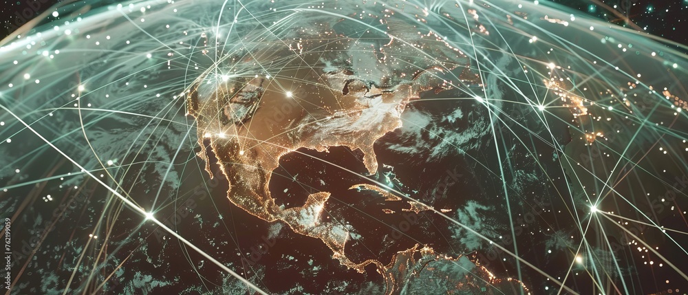 Aufkleber Businessman in 3D rendering touching global data exchanges on a global network