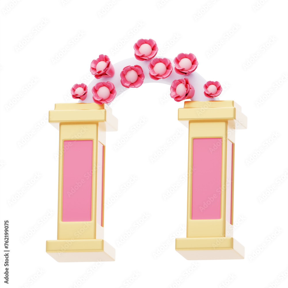 Aufkleber 3d wedding arch model gateway to forever love. 3d illustration, 3d element, 3d rendering. 3d visuali