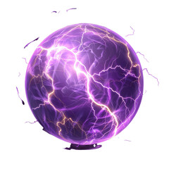 A  realistic set of lightning balls, circles of electric energy, yellow and purple flashes of thunderbolt impact.