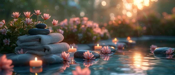 Foto op Plexiglas Natural background with massage stones and towels © Zaleman