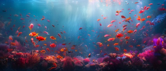 Tropical fish and coral reef in an underwater scene - obrazy, fototapety, plakaty