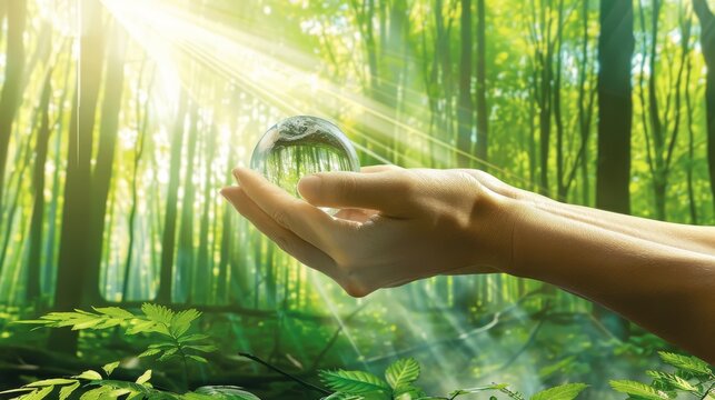 An element of this image was supplied by NASA, namely: Hands Holding Globe Glass In Green Forest - Environment Concept - USA
