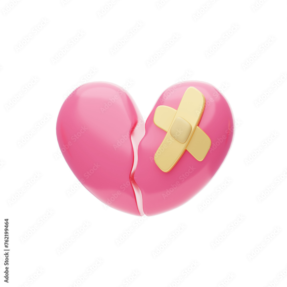 Poster 3d broken heart model fragments of emotion. 3d illustration, 3d element, 3d rendering. 3d visualizat