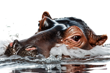 Hippo soaking in water on a transparent background
