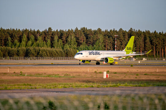 AirBaltic Airbus A220-300 YL-AAS takes off from RIX International Airport