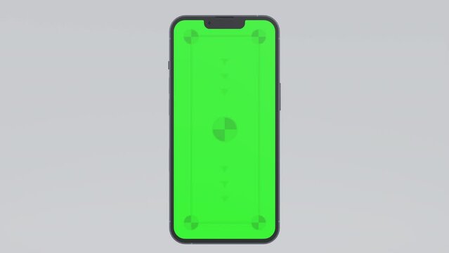 3d render of smartphone with green screen and marks for tracking - phone rotations and movements. 3D rendering.