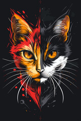 Introducing 'Vibrant Feline Flair', a captivating vector image designed for t-shirt logos, featuring a colorful cat that exudes personality and style. 