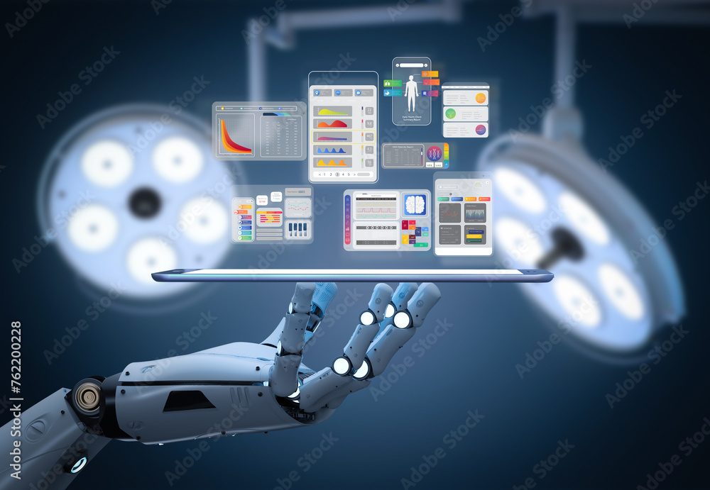 Aufkleber medical technology concept with 3d rendering doctor robot with graphic interface display