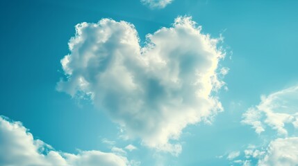 Naklejka na ściany i meble Fluffy heart shaped cloud in the blue sky. Heart made of clouds in the sky. Love romantic theme. Love background with copy space. Valentine's Day, Mother's Day concept 