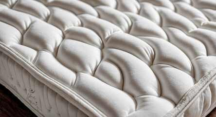 Close up of mattress cotton material texture. Pocket sprung mattress with memory foam. hypoallergenic mattress