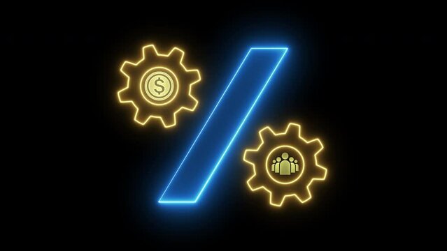 Animation of dollar sign inside gear with percentage icon on transparent background. Profit high growth percent icon, stocks, financial, ranking, mortgage rates, Interest rate and dividend concept.