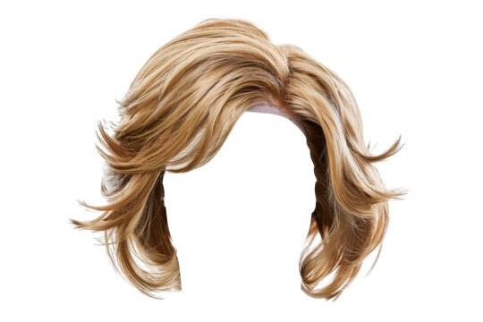 Stylish hair wig with trendy design isolated on background, front view, fashionable hairstyle concept.