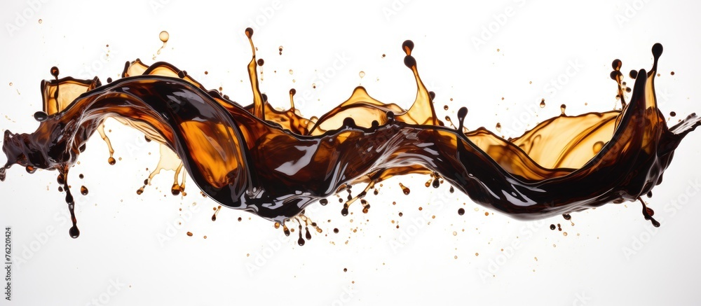Poster an illustration of a splash of cola on a white background using painting techniques. the contrast be