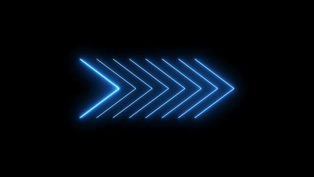 abstract Neon light sign Arrows Animation of royal blue light signal and royal blue spreading from the center with a black background. 4k video animation can be used, song, news paper etc.
