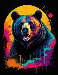 Woodland Whisper: Graceful Bear Illustration for T-Shirt Design - obrazy, fototapety, plakaty