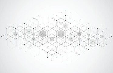 Abstract geometric boxes pattern dot line connection background. Modern technology with square mesh. Geometric on white background with lines. Cube cell. Vector illustration - 762202250