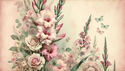 Watercolor Painting Gladioli Floral 