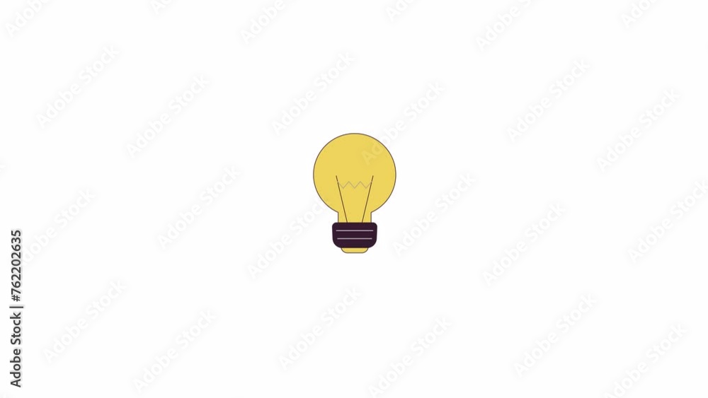 Poster glowing lightbulb line 2d object animation. illumination power. electrical lighting equipment flat c