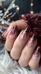 spring classic french DarkPink-biege nail art nails one h