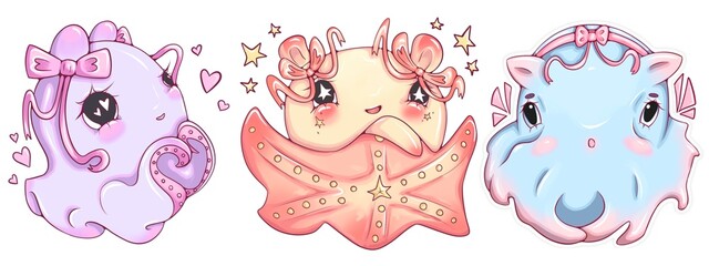 Cute octopuses illustration set