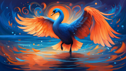 Fototapeta premium Illustration of a swan in the water.
