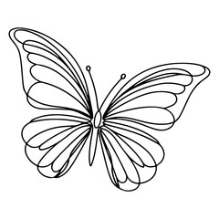 Butterfly contours doodle silhouettes element vector illustration on white background one continuous black line hand drawing of monarch butterfly flying