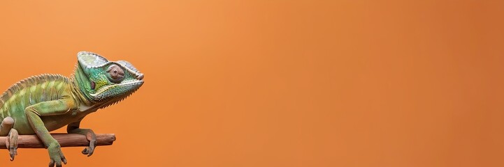 Obraz premium one Chameleons look front copy space with Orange background