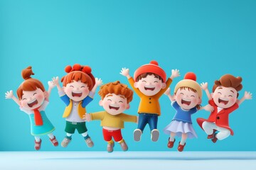 Fototapeta premium Group of Children Jumping in the Air
