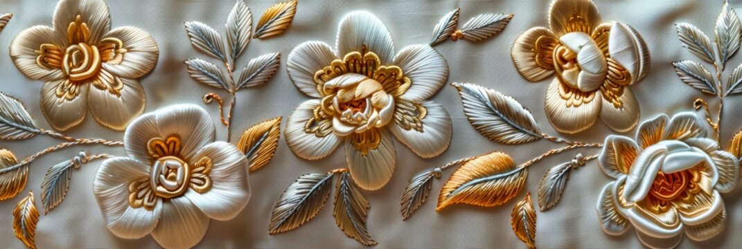 Russian embroidery in gold and silver thread