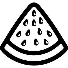 Piece of ripe watermelon in monochrome. Slice of sweet berry fruit. Simple minimalistic vector in black and white drawing on transparent background