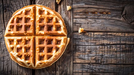 delicious waffle on wooden table background