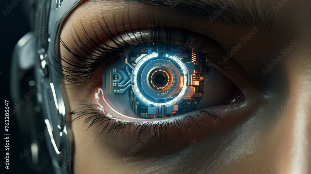 Leinwandbilder generative ai an artistic portrayal of a person with a bionic eye, highlighting augmented vision and