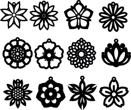 Bundle of earring templates with flowers for making earrings from leather, wood, metal. Templates for cutting machines.