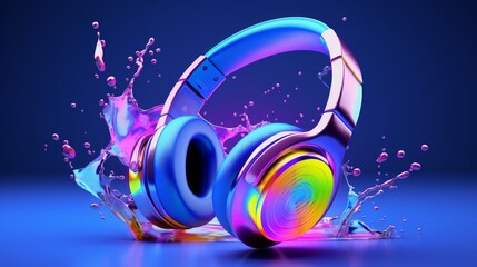 Colorful Headphones Splashing With Water