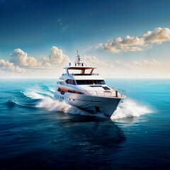 
A wonderful, fast boat at sea. Ship on the open sea.