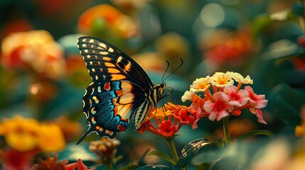 Vibrant Butterfly on Colorful Blooms