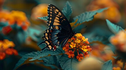 Vibrant Butterfly on Colorful Blooms