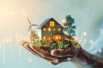 The Path to a Sustainable Future: Integrating Solar Power, Green Technology, and Energy Efficiency in Modern Homes - obrazy, fototapety, plakaty
