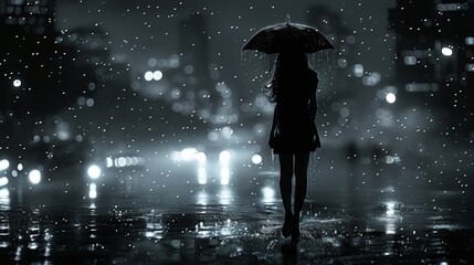 A walking girl holding an umbrella.